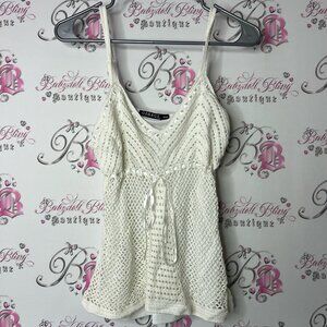 George tank top bow ribbon crochet knit Cream Ribbed Tie Front Camisole